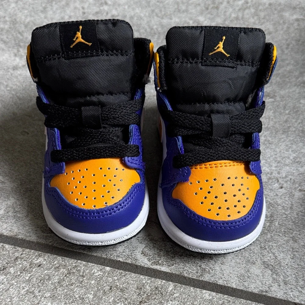 NEW IN BOX Nike Air Jordan 1 Mid TD Lakers - Dark Concord/White/Black/Taxi, 3C
